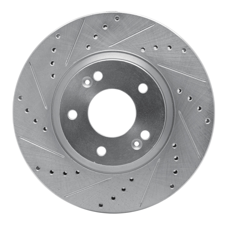 Hyundai Santa Fe Brake Rotor (1) - Front Left - R1 Concepts - Drilled & Slotted - Silver - `10-`13